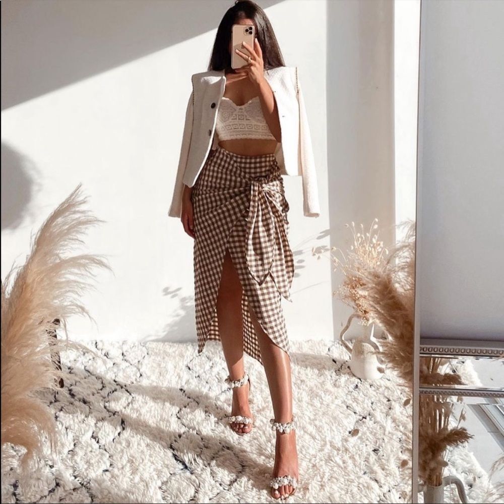 Zara Gingham Wrap Skirt Black/white color - Picture 4 of 11